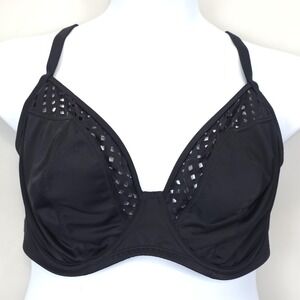 Bravissimo Swim Bra Womens 32H Black Bikini Top SW389BLK Underwire Mesh Detail